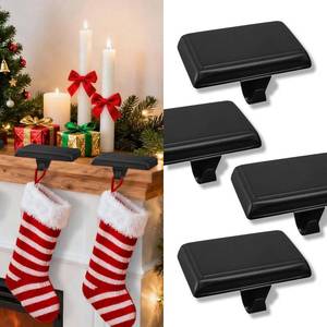 lot 2081 image: LamTrancail 4 Pack Stocking Holders for Mantle, Heavy Duty Non-Slip Bottom Christmas Stocking Holder, Mantle Hangers Christmas Ornaments Decoration - Black