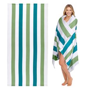 lot 2083 image: cabanana Large Oversized Beach Towel - Microfiber Sand Free 35 x 70 Inch Quick Dry Lightweight Pool Towel for Adults, Thin Striped Swim Towel (Green)