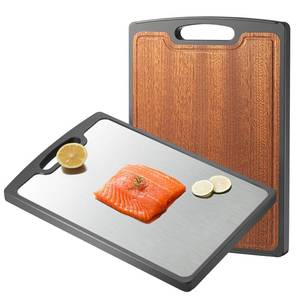 lot 2090 image: Titanium Cutting Board Double Sided, 15�� Wood Cutting Board for kitchen, GR1 Titanium & Ebony Large Chopping Board for meat with Juice Groove for Meat & Veggies