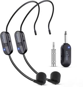 lot 2110 image: Wireless Microphone Headset Double Professional Cordless Mic Head for Two People, Heads Handheld Mics 2 in 1- USB-C Rechargeable - 14 and 18 Plug for PA System, Voice Amplifier,Teaching,Fitness