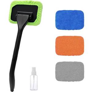 lot 2115 image: Honibaoto Car Windshield Cleaning Tool, Microfiber Window Cleaner with 4 Washable and Reusable Cloth Pad & Long Handle, Auto Glass Wiper Cleaning Kit with Spray Bottle, Car Accessories (Square)