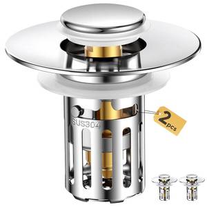 lot 2128 image: (2 Pc) Bathroom Sink Stopper-All Metal Sink Stopper-Universal Fit 99% Bathroom Sink Stopper with Removable Stainless Steel Hair Catcher-Bathroom Sink Drain Strainer for (1.1 to 2.36 inch) Drain
