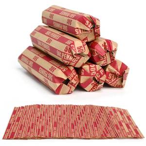 lot 2136 image: L LIKED 105 PCS Striped Flat Coin Wrappers Pennies Rolls Only, Red (105 PCS - Pennies)