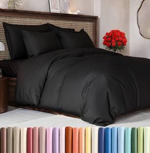 lot 2144 image: Duvet Cover Queen Size Set - Extra Soft Queen Size Duvet Cover 90 x 90 with 2 Pillow Shams - Hotel Luxury, Easy Care and Fade Free with Zipper Closures & Ties - Comfy, Breathable Bedding Set (Black)