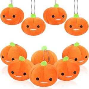 lot 2148 image: 10 Pieces Halloween Pumpkin Plush Toy Stuffed Pumpkin Toy Tiny Plush Pumpkin Ornaments with Smile Face Soft Pumpkin Decoration for Toddlers Boy Girl, Orange, 2.8 Inch