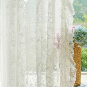 lot 2163 image: TUDECO Short Lace Curtains 63 Inch Length - Cottagecore Embroidered Sheer Ruffle Floral Drapes for Bedroom Nersury Vintage Rod Pocket Cream Lace Curtains 2 Panels, 59 x 63 Inch, Ivory
