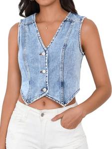 lot 2171 image: SHENHE Womens Denim Vest Button Down Sleeveless Jean Vest Top Y2K Cropped Denim Top Cowgirl Western Outfits Blue B XS