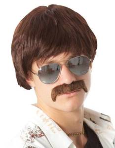 lot 2174 image: ALLAURA Compatible with Sonny Bono Wig �� 60s 70s Men��s Short Brown Wig  Mustache for Hippie, Singer, TV Star, Cop, Detective Costumes �� Liberty Duo, Limu & Doug, Uncle Rico, Retro Halloween Outfit