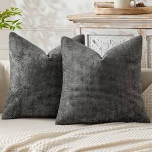 lot 2179 image: MIULEE Pack of 2 Couch Throw Pillow Covers 18x18 Inch Dark Gray Modern Boho Accent Decorative Pillow Covers Soft Chenille Farmhouse Cushion Covers for Home Decor Bed Sofa Living Room