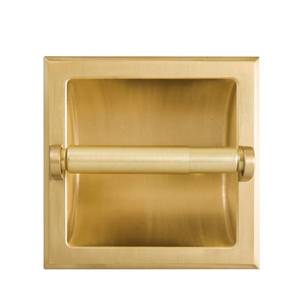 lot 2185 image: SENTO Recessed Gold Toilet Paper Holder, Wall Mounted Heavy Duty Metal Toilet Paper Roll Holder with Rear Mounting Bracket, in Wall, Easy Installation, Satin Brass