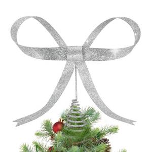 lot 2195 image: HUTHDAK Large Glitter Silver Bow Christmas Tree Topper,9.4 Inch Metal Tree Topper,Silver Bow Christmas Decorations for Xmas Home Decor Holiday Party Indoor Outdoor Shop Office