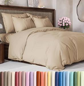 lot 2220 image: Duvet Cover Queen Size Set - Extra Soft Queen Size Duvet Cover 90 x 90 with 2 Pillow Shams - Hotel Luxury, Easy Care and Fade Free with Zipper Closures & Ties - Comfy, Breathable Bedding Set (Cream)