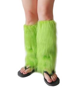 lot 2222 image: YELAIVP Faux Fur Leg Warmer Warm Fuzzy Boot Covers Winter Fur Boot Covers for Women Christmas, Halloween Party Accessory (869 Green, One Sizes)