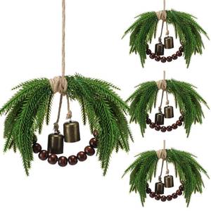 lot 2235 image: Dingion 4 Pcs Mini Christmas Wreath 8.6 Inch Small Norfolk Wreaths for Kitchen Cabinets Vintage Mini Wreath with Wood Bead Bell Rustic for Xmas Front Door Window Chair Farmhouse Decor