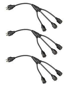 lot 2237 image: DEWENWILS Extension Cord Splitter 1 to 3, 18 Inch 163 Heavy Duty SJTW Wire, 3 Prong Outdoor Power Splitter for Halloween Decor Christmas Lights, ETL Listed, Black, Pack of 3