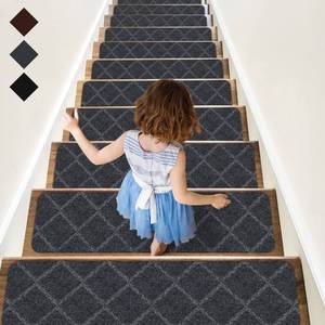 lot 5055 image: RIOLAND Stair Treads Carpet Non-Slip Indoor 15 PCS Wood Stair Treads Rugs Anti Moving Modern Stair Runners Safety for Kids Dogs, 8 X 30, Diamond Gray