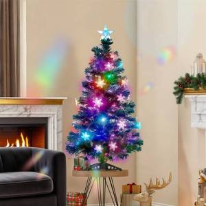 lot 5068 image: Juegoal 3 ft Pre-Lit Green Artificial Christmas Tree, Lighted Optical Fiber Table Mini Xmas Trees with Color Changing Lights, Snowflakes & Top Star, Fake Multicolored Tree for Festive Party Holiday