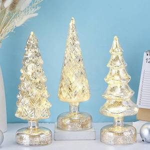 lot 5070 image: Retisee 3 Pcs Silver Illuminated Mercury Glass Christmas Tree Figurines with LED Lights Tabletop Lighted Xmas Tree Battery Operated Table Centerpiece for Holiday Fireplace Decor Winter Gifts(Radiant)