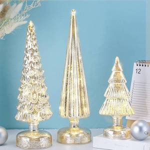 lot 5072 image: Retisee 3 Pcs Silver Illuminated Mercury Glass Christmas Tree Figurines with LED Lights Tabletop Lighted Xmas Tree Battery Operated Table Centerpiece for Holiday Fireplace Decor Winter Gifts(Elegant)