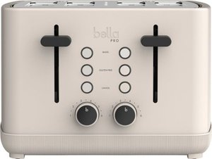 lot 5089 image: bella PRO - 4-Slice Toaster with Extra Wide Slots - Oatmilk bottom right side broken powers on