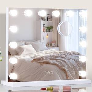 lot 5091 image: NUSVAN Vanity Mirror with Lights Lighted Makeup Mirror with Dimmable LED Bulbs,3 Color Lighting Modes,USB Charging Port Touch Control,Sturdy Metal Frame Design,White (50x40cm, 4.70)