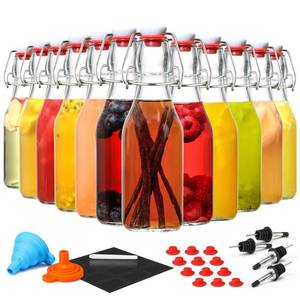 lot 5095 image: 12 Pack 8.5oz Flip Top Glass Bottles, Swing Top Beer Brewing Bottle for 2nd Fermentation, Kombucha, Kefir, Vanilla Extract, Coquito, Juice, Tea - Airtight Stopper Cap Lid, Bonus 4 Bottle Pourers