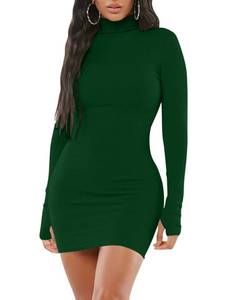 lot 6061 image: Mizoci Womens Sexy Bodycon Mini Club Dresses Basic Long Sleeve Turtleneck Dress,Small,Dark Green