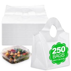lot 6083 image: Marspark 250 Pcs Plastic Take out Bag with Wave Top Handle, 14 x 11.5  5.5 Reusable Unprinted Plastic Merchandise Bags with Handles Use for Shopping, Business, Carry out, Restaurant