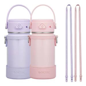 lot 6084 image: COKTIK 2 Pack Kids Water Bottle with Straw, 14oz Insulated Stainless Steel Tumbler, Leak-Proof Locking Lid for School, Lunchbox, Outdoor Sports, Case with Shoulder Strap(2 Pack, PinkPurple)