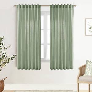 lot 6102 image: XTMYI Sage Green Sheer Curtains 63 Inch Length for Living Room,Boho Rod Pocket Light Filtering Linen Semi Transparent Bedroom Curtains Drapes 63 Inches Long 2 Panels Set for Bathroom Window Kitchen