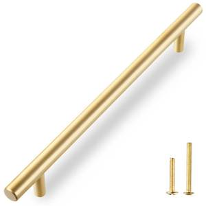 lot 6105 image: QOGRISUN 2-Pack Solid Brass Cabinet Pulls, Gold Long Drawer Handles, 10 Inch Hole Center for Large Kitchen Cabinets, Cupboard, Dresser, Wardrobe Closet Door, Brushed Brass Finish