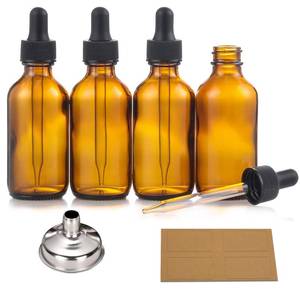lot 6116 image: A3 Pack, 2 oz Bottles with Dropper & 1 Funnel & 3 Labels - Essential Oils Bottles for Health, Personal Care & Beauty - 60ml Thick Dark Amber Glass Tincture Bottles, Refillable Cosmetic Containers