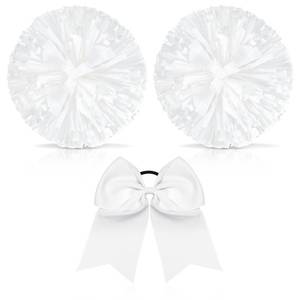 lot 6127 image: Hanaive 3 Pcs Cheerleading Pom Poms and Large Cheerleader Hair Bow Metallic Cheer supplies for Team Spirit Sports Dance Cheering(White Pom,Matte)