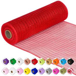 lot 6132 image: Deco Mesh Ribbon - 10inch x 30 feet Each Roll Metallic Foil Mesh Ribbon for Christmas, Valentines Easter Wreath and Home Decorating (Red)