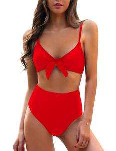 lot 6133 image: Blooming Jelly Womens High Waisted Bikini Set String 2 Piece Bathing Suits Tie Knot Swimsuits 2025 (Medium, Red)