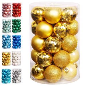 lot 6136 image: Lulu Home Christmas Ball Ornaments, 34 Ct 1.57 Pre-Strung Hanging Ornament Decorations, Xmas Shatterproof Plastic Balls for Holiday Party Wreath Garlands Trees, Golden