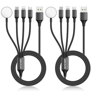 lot 6139 image: 2Pack Multi Charging Cable for Apple Watch Charger 4 in 1 Travel Essentials RV Camping Essentials USB CLMicro Compatible with iWatch Series 11-1iPhone 171615Android Airplane Gadgets-4FTBlack
