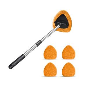 lot 6142 image: Windshield Cleaning Tool, Car Window Cleaner with 4 Washable Reusable Microfiber Pads, Extendable Long Handle Glass Wiper Cleaning Kit, Auto Accessories Universal for Office and Home (Orange)