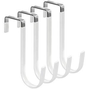 lot 6146 image: FYY Over The Door Hooks, 4 Pack Hangers Hooks with Rubber Prevent Scratches Heavy Duty Organizer for Living Room, Bathroom, Bedroom, Kitchen Hanging Clothes, Towels, Hats, Coats, Bags White