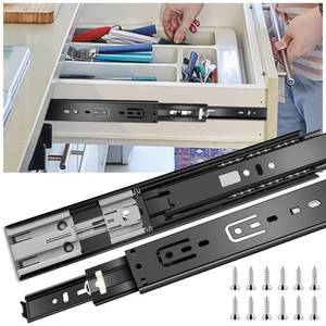 lot 6148 image: A14 inch Drawer Slides 6 Pairs (12pcs) Soft Close 3 fold Full Extension Side Mount Cabinet Drawer Glides 14 Black Cabinet Rails for Dresser, Cabinet, Kitchen 100 LB Capacity