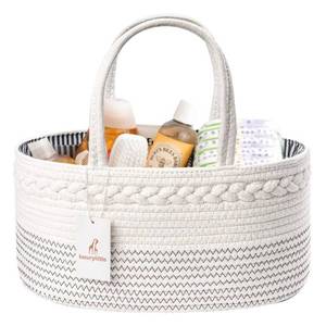 lot 6150 image: luxury little Diaper Caddy Organizer, Large Cotton Rope Nursery Baby Basket, Changing Table Organizer for Baby Diaper Storage, Portable Car Organizer Removable Divider (Off White, Large)