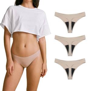 lot 6158 image: SHARICCA Women Postpartum Period Thongs 4 Layers Leakproof Underwear Panties for teen ladies 3 Pack (Beige 3pack, XL)