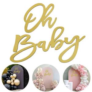 lot 6162 image: Oh Baby Sign for Backdrop, Wooden Baby Shower Signs with Gold Painted, Gender Reveal Prop Banner, Birthday Party Photo Backdrops Wall Decorations for Boys And Girls