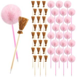 lot 6163 image: AmazingSpark 24 Pcs Witch Party Favors Including 12 Witch Broom Pens and 12 Pink Pom Pom Ballpoint Pens Goodie Bags Stuffer Broom Pencils Wands for Wizard Halloween Party Decorations Gifts (Classic)