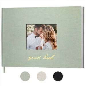 lot 6177 image: SUNEE Wedding Guest Book - Polaroid Guest Book Weddings Reception, Linen Cover 7 x 9 Guest Book for Baby Shower, Birthdays and Special Events, 100 Blank Pages for Wedding Sign in and Photos, Green