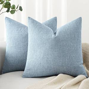 lot 6185 image: MIULEE Pack of 2 Decorative Linen Burlap Textured Pillow Covers Farmhouse Boho Accent Pillowcases Spring Coastal Home Decor for Couch Sofa Bedroom Living Room 22x22 Inch Light Blue