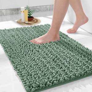 lot 6186 image: Yimobra Bathroom Rugs Non Slip Washable - Ultra Soft Absorbent Chenille Bath Mat, Quick Dry Shaggy Floor Carpet for Tub Shower, Green Home Decor Accessories, 24x17 Inch