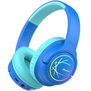 lot 6188 image: iClever Kids Bluetooth Headphones with LED Lights, 43H Playtime, Type-C Fast Charging, BTH18 Safe Volume 7485dBA, Bluetooth5.3,Toddler Headphones Aux Cord for iPadTabletTravelSchool, Blue