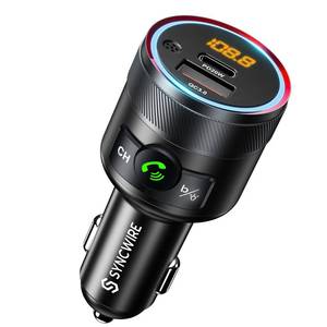 lot 6200 image: Syncwire Bluetooth 5.4 FM Transmitter for Car, 38W PD&QC3.0 Dual USB Charging Bluetooth Car Adapter Microphone & Bass Sound MP3 Music Player FM Kit with Hands-Free Calling