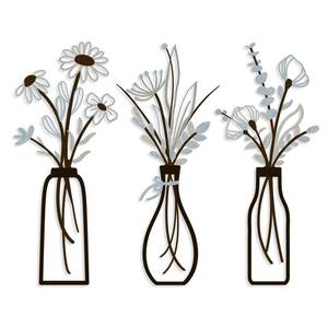 lot 6203 image: 3 Pieces Metal Vase Flowers Wall Arts - Rustic Farmhouse Style D�cor Metal Wall Art Black Minimalist Flower Natural Themed Wall Decors for Home Bedroom Dining Room Housewarming (Brown-Blue, Vase-C)